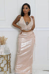 Pink Gold Two Piece Sequin Skirt Set