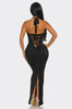 Corset Style Halter Neck Shimmering Maxi Dress